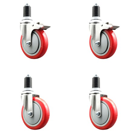 Service Caster 5 Inch 316SS Red Poly Swivel 1-1/2 Inch Expanding Stem Caster Lock Brake, 2PK SS316TTLEX20S514-PPUB-RED-2-S-2-112